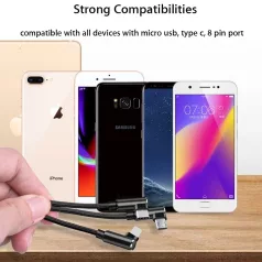   Prémium adat és töltő kábel, 3 az 1-ben, USB-ről Lightning/USB-C/MicroUSB csatlakozó, Android és iPhone készülékekhez, 1 méter, asztroszürke