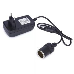   Hálózati Szivargyújtós Átalakító Adapter, AC 230V, DC 12V/3A/36W, szivargyújtóra alakít, stílusos formatervezés, fekete