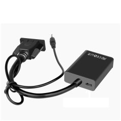   VGA+Jack->HDMI átalakító adapter, 3,5mm Jack kábellel, 0.25 méter VGA, 0.5 méter Jack, fekete