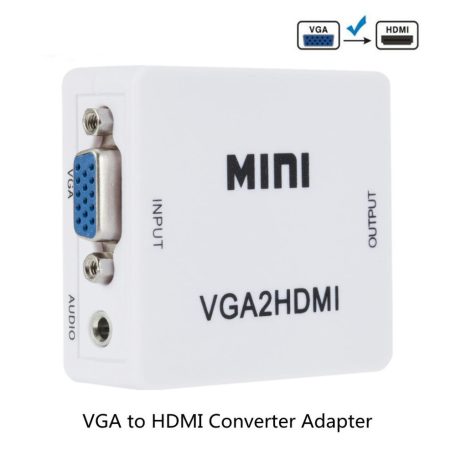 VGA+JackStereo -> HDMI átalakító adapter, 1080p, sztereo videó és audio konverter, fehér