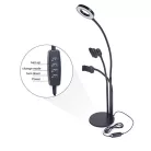 LED Gyűrűs Flexibilis Asztali Telefontartó Mikrofonállvány, Kör alakú, Meleg/Semleges/Hideg fény, Vezetékes távirányító, fekete állvány