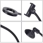 LED Gyűrűs Flexibilis Asztali Telefontartó Mikrofonállvány, Kör alakú, Meleg/Semleges/Hideg fény, Vezetékes távirányító, fekete állvány