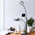 LED Gyűrűs Flexibilis Asztali Telefontartó Mikrofonállvány, Kör alakú, Meleg/Semleges/Hideg fény, Vezetékes távirányító, fekete állvány