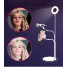 LED Gyűrűs Flexibilis Asztali Telefontartó Mikrofonállvány, Kör alakú, Meleg/Semleges/Hideg fény, Vezetékes távirányító, fekete állvány