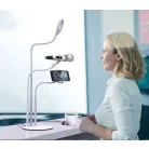 LED Gyűrűs Flexibilis Asztali Telefontartó Mikrofonállvány, Kör alakú, Meleg/Semleges/Hideg fény, Vezetékes távirányító, fekete állvány