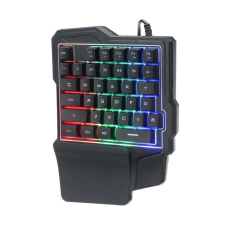 K7 egykezes RGB gaming billentyűzet, háttérvilágítás, USB csatlakozó, Fekete