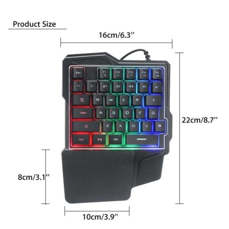 K7 egykezes RGB gaming billentyűzet, háttérvilágítás, USB csatlakozó, Fekete