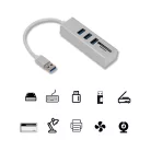 3in1 USB elosztó és kártya olvasó (USB3.0->3xUSB3.0,MicroSD/TF,SD), támogatja a MicroSD/TF és SD kártyákat, USB3.0, Ezüst
