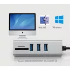 3in1 USB elosztó és kártya olvasó (USB3.0->3xUSB3.0,MicroSD/TF,SD), támogatja a MicroSD/TF és SD kártyákat, USB3.0, Ezüst