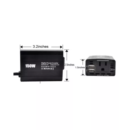 150W Szivargyújtós Digitális Adapter/Inverter, 220V-os kimenettel fekete