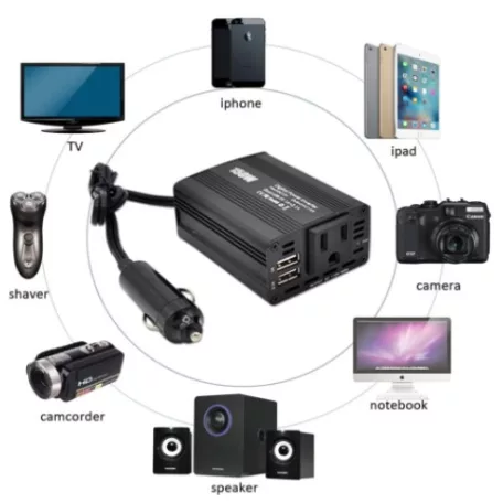 150W Szivargyújtós Digitális Adapter/Inverter, 220V-os kimenettel fekete