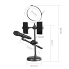 Professzionális Asztali LED Selfie Ring/Körfény, Ø16cm, fotó, videó, live stream, 2xTelefontartóval, 1xMikrofontartó, fekete állvány