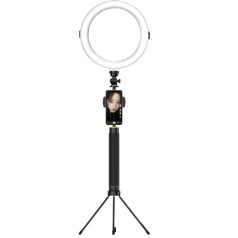  Professzionális Selfie Ring LED/Körfény, Ø20cm LED, Meleg/Semleges/Hideg fényű körgyűrű, telefontartóval, fekete állvány