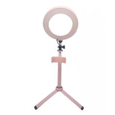   Professzionális Selfie Ring LED/Körfény, Ø16cm LED, Meleg/Semleges/Hideg fényű körgyűrű, telefontartóval, rózsaszín állvány