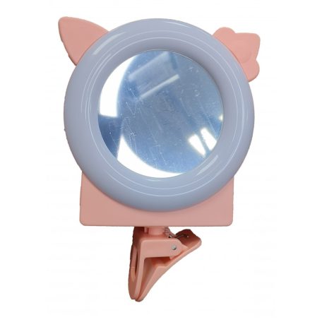 Univerzális Szelfi LED Tükör, gyűrű ring/körfény, telefonra, tabletre csíptethető, rózsaszín keret
