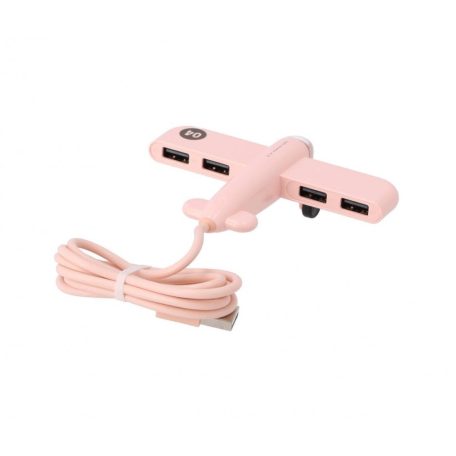 PL4 USB elosztó (USB2.0 -> 4xUSB2.0), repülőgép alakú, 4 portos USB2.0, rózsaszín