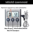 Digitális Ételhőmérő és Konyhai Időzítő, LCD kijelzővel, hőmérővel mágneses hátlappal, asztali támasztóval ±1°C, ezüst