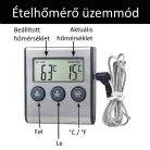 Digitális Ételhőmérő és Konyhai Időzítő, LCD kijelzővel, hőmérővel mágneses hátlappal, asztali támasztóval ±1°C, ezüst