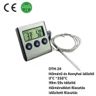 Digitális Ételhőmérő és Konyhai Időzítő, LCD kijelzővel, hőmérővel mágneses hátlappal, asztali támasztóval ±1°C, ezüst