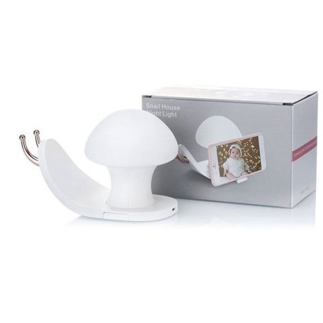 Snail House Akkumulátoros LED Éjszakai Csigalámpa, állítható 3 fényerő, 3 különböző meleg fény, Telefontartós, éjjeli lámpa, fehér
