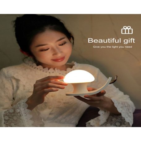 Snail House Akkumulátoros LED Éjszakai Csigalámpa, állítható 3 fényerő, 3 különböző meleg fény, Telefontartós, éjjeli lámpa, fehér