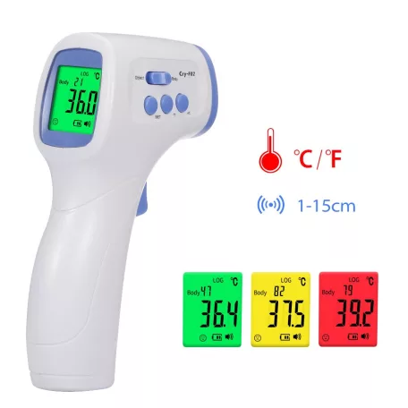 MANUNN Infravörös Érintés Nélküli Kézi Lázmérő, bőrfelület, tárgyak, falak, 1s gyorsmérés, ±0,2°C fehér-világoskék