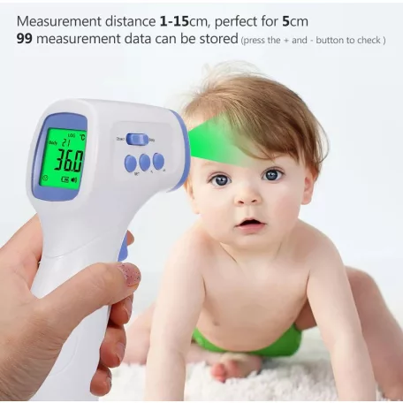 MANUNN Infravörös Érintés Nélküli Kézi Lázmérő, bőrfelület, tárgyak, falak, 1s gyorsmérés, ±0,2°C fehér-világoskék