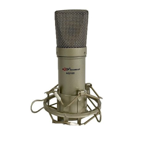 Professzionális kondenzátor stúdió mikrofon, vezetékes, Szélzaj-védő szivacs, Shock mount mikrofontartóval, aranybarna