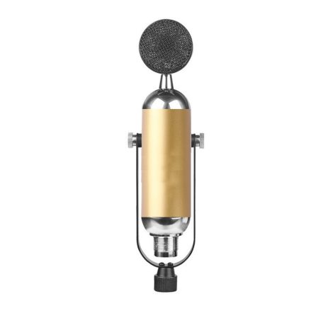 Professzionális kondenzátor stúdió mikrofon, vezetékes, állítható dőlésszögű, U alakú mikrofontartóval, arany szín