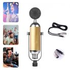 Professzionális kondenzátor stúdió mikrofon, vezetékes, állítható dőlésszögű, U alakú mikrofontartóval, arany szín