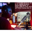 Professzionális kondenzátor stúdió mikrofon, vezetékes, állítható dőlésszögű, U alakú mikrofontartóval, fekete