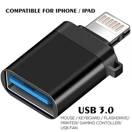 OTG átalakitó adapter (USB 3.0-ról Lightning), Fekete 