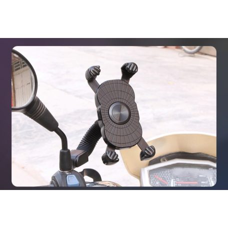 Motorkerékpáros Telefontartó JS053, Kormányra rögzíthető, 360°-ban forgatható, fekete