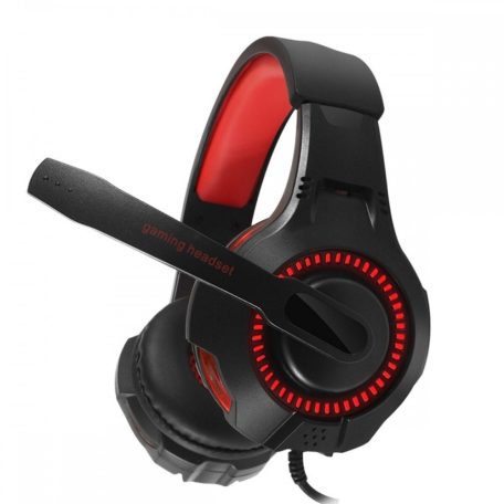 Gamer USB Headset, G-50 USB és 3,5mm jack vezetékes Fejhallgató mikrofonnal, hangerőszabályzó, piros-fekete