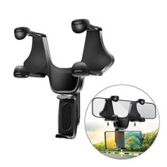   Univerzális Autós Telefontartó, visszapillantó tükörre illeszthető, fekete
