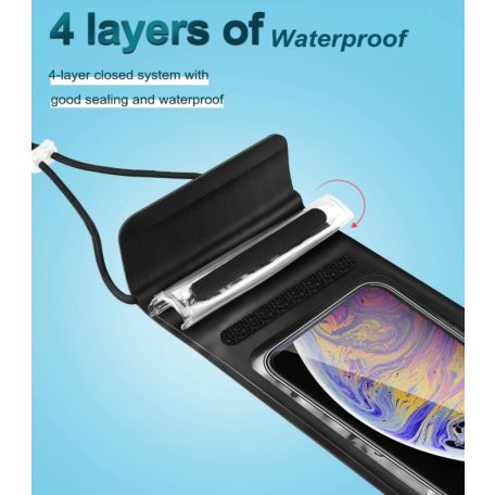 Univerzális vízálló védőtok okostelefonhoz, 6.5″ méretig, víz alatti fényképezéshez, szürke