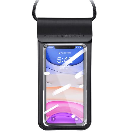 Univerzális vízálló védőtok okostelefonhoz, 5.5″ méretig, víz alatti fényképezéshez, fekete