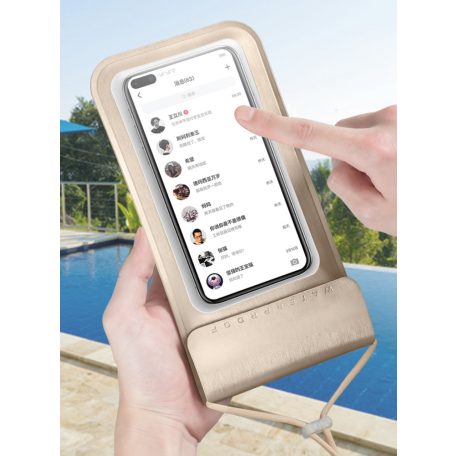 Univerzális vízálló védőtok okostelefonhoz, 5.5″ méretig, víz alatti fényképezéshez, bézs