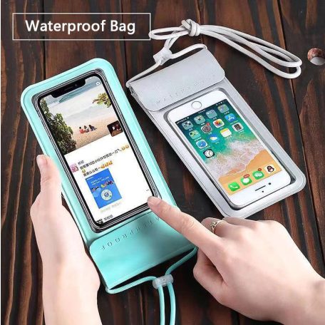 Univerzális vízálló védőtok okostelefonhoz, 5.5″ méretig, víz alatti fényképezéshez, kék