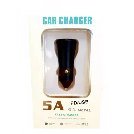 Autós USB szivargyújtó töltő, 1xUSB-C, 1xUSB csatlakozóval, gyorstöltés 5V/3A, max. 18W, fekete