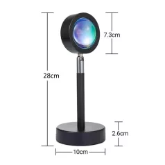   LED Projektor Naplemente Vetítéssel, Sunset Lamp, USB áramellátás, dönthető fej, 180°, fekete állvány