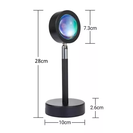 LED Projektor Naplemente Vetítéssel, Sunset Lamp, USB áramellátás, dönthető fej, 180°, fekete állvány