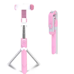   Bluetooth Szelfibot Tripod Funkcióval, 18.5cm-68cm, 10 méter távirányító hatótáv, pink