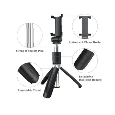Bluetooth Szelfibot Tripod Funkcióval, 18.5cm-71cm, 10 méter távirányító hatótáv, fekete