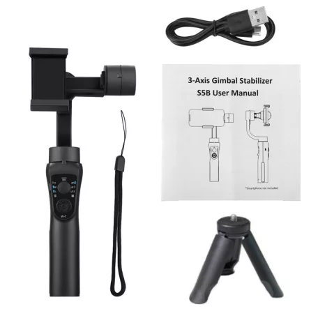 Gimbal S5B Okostelefon Képstabilizátor, 3 tengelyes, automatikus arckövetés, Bluetooth v5.0, újratölthető akkumulátor, fekete
