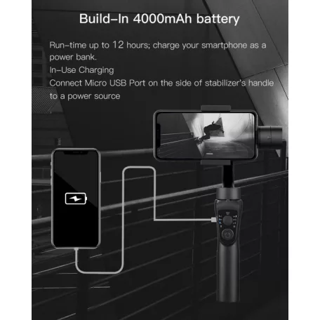 Gimbal S5B Okostelefon Képstabilizátor, 3 tengelyes, automatikus arckövetés, Bluetooth v5.0, újratölthető akkumulátor, fekete