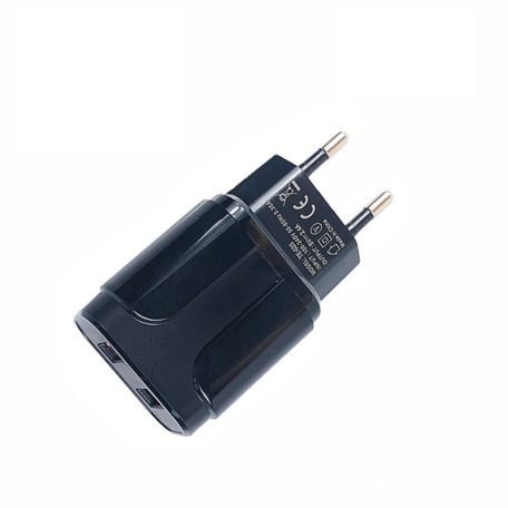 USB hálózati töltő adapter, 2xUSB kimenet, fekete