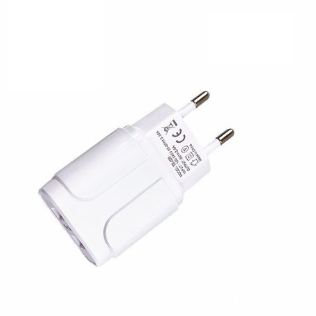 USB hálózati töltő adapter, 2xUSB kimenet, fehér