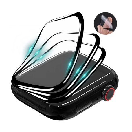 Apple Watch képernyő védő fólia, 42mm kijelzőjű okosórákhoz, átlátszó, fekete kerettel