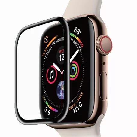 Apple Watch képernyő védő fólia, 45mm kijelzőjű  okosórákhoz, átlátszó, fekete kerettel